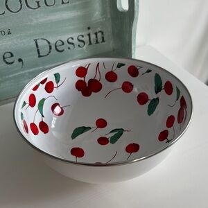 Pottery Barn Large Enamel Cherry Design Serving Bowl